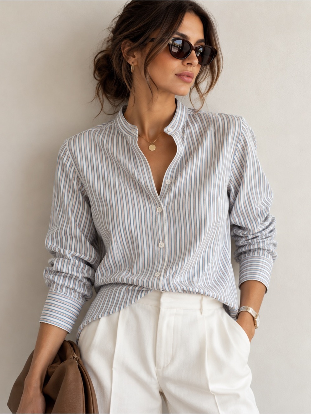 Theory Cotton Blend Tuxedo Shirt
